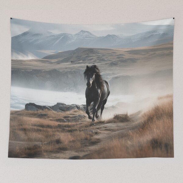 Item preview, An Icelandic horse trotting through a volcanic landscape Horses in Motion designed and sold by CDC40.