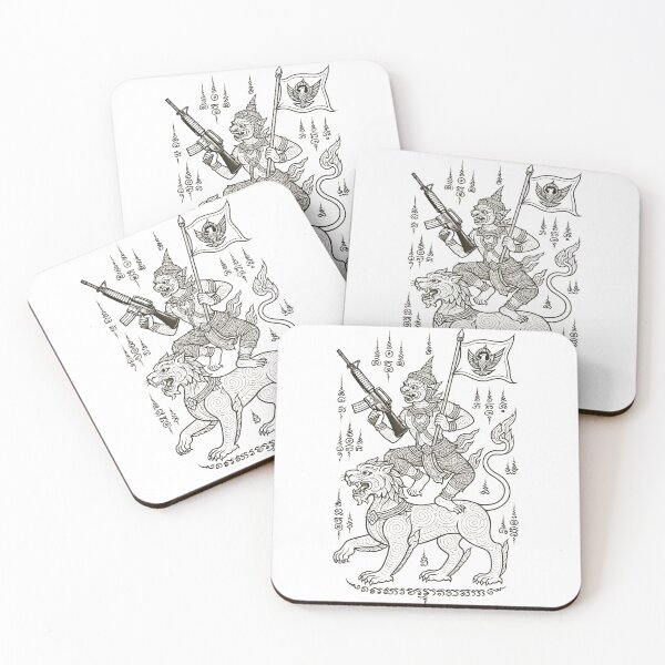 Item preview, Hanuman Warrior Riding Lion with Rifle – Thai Yantra Tattoo Art designed and sold by Sksticker991.