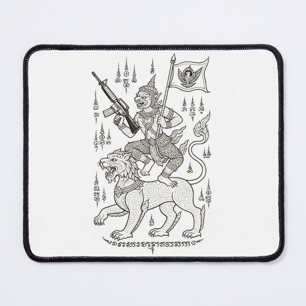 Item preview, Hanuman Warrior Riding Lion with Rifle – Thai Yantra Tattoo Art designed and sold by Sksticker991.