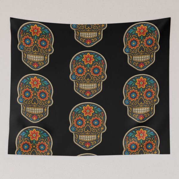 Item preview, Colorful floral embroidered sugar skull designed and sold by LaNadaYFundante.