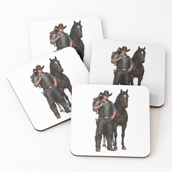 Item preview, Illustration of a Robust Cowboy and a Black Horse designed and sold by CHRIST5000.