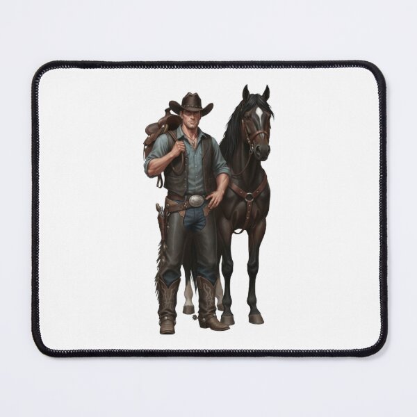 Item preview, Illustration of a Robust Cowboy and a Black Horse designed and sold by CHRIST5000.