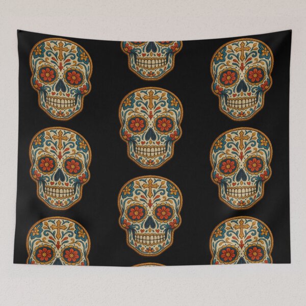 Item preview, White floral embroidered sugar skull designed and sold by LaNadaYFundante.