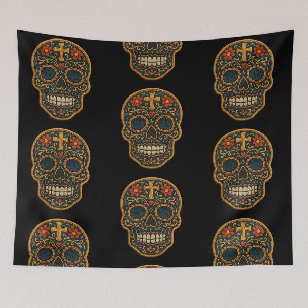 Item preview, Dark blue embroidered skull with cross designed and sold by LaNadaYFundante.