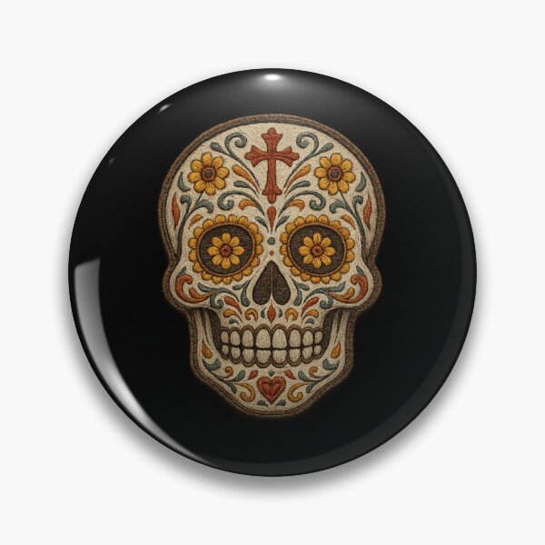 Item preview, Beige embroidered skull with yellow flowers designed and sold by LaNadaYFundante.
