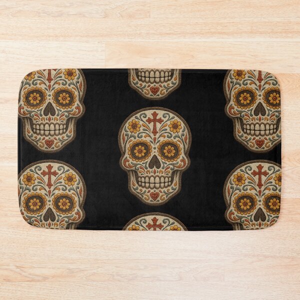 Item preview, Beige embroidered skull with yellow flowers designed and sold by LaNadaYFundante.
