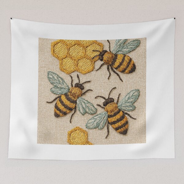 Item preview, Embroidery of bees and honeycombs designed and sold by Serge-Design.