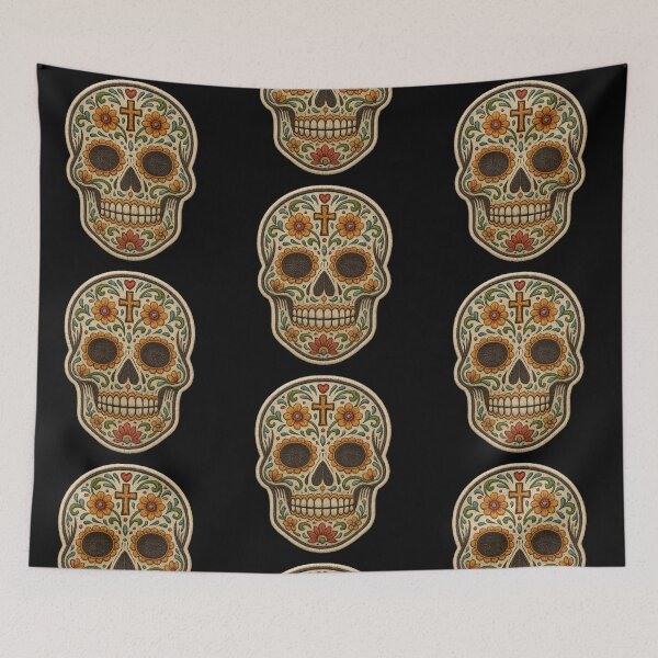 Item preview, Embroidered skull with golden sunflower eyes designed and sold by LaNadaYFundante.