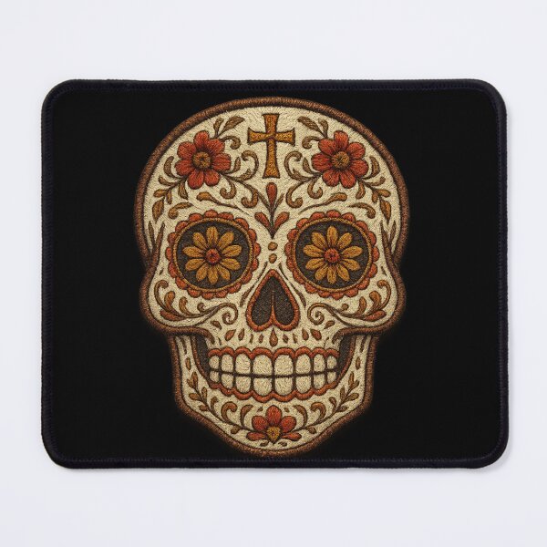 Item preview, Earth toned floral embroidered skull designed and sold by LaNadaYFundante.