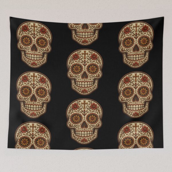 Item preview, Earth toned floral embroidered skull designed and sold by LaNadaYFundante.