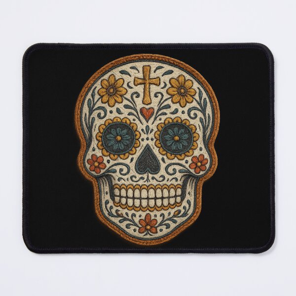 Item preview, Cheerful embroidered skull with teal flowers designed and sold by LaNadaYFundante.
