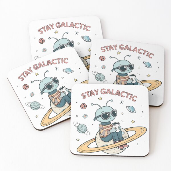 Item preview, Stay Galactic – Cute Alien Coffee Lover on Saturn Illustration designed and sold by VivoStudio.
