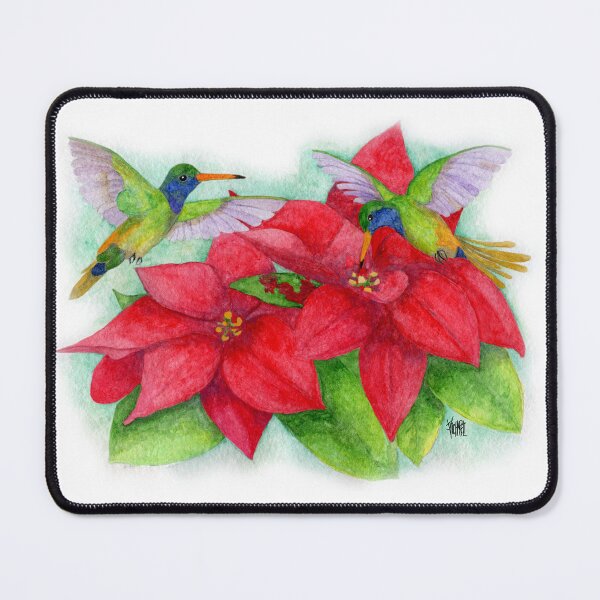 Item preview, Blue Throated Golden Tail Hummingbirds with Poinsettias designed and sold by Jesus Vichareli.