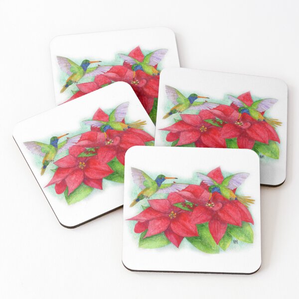 Item preview, Blue Throated Golden Tail Hummingbirds with Poinsettias designed and sold by Jesus Vichareli.