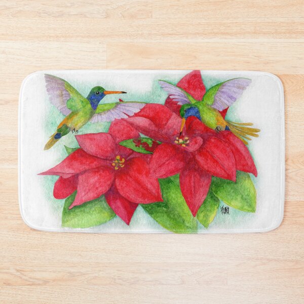 Item preview, Blue Throated Golden Tail Hummingbirds with Poinsettias designed and sold by Jesus Vichareli.