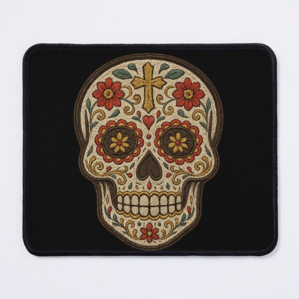 Item preview, Embroidered skull with red flowers and cross designed and sold by LaNadaYFundante.