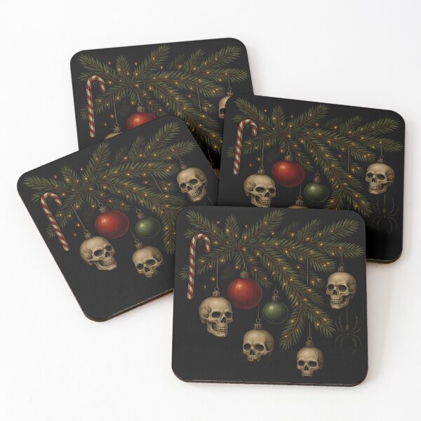 Item preview, Gothic Christmas Tree Branch – Skulls & Dark Ornaments on Black designed and sold by cabuks.