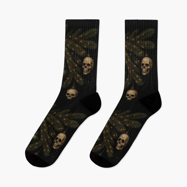 Item preview, Gothic Christmas Tree Branch – Skulls & Dark Ornaments on Black designed and sold by cabuks.