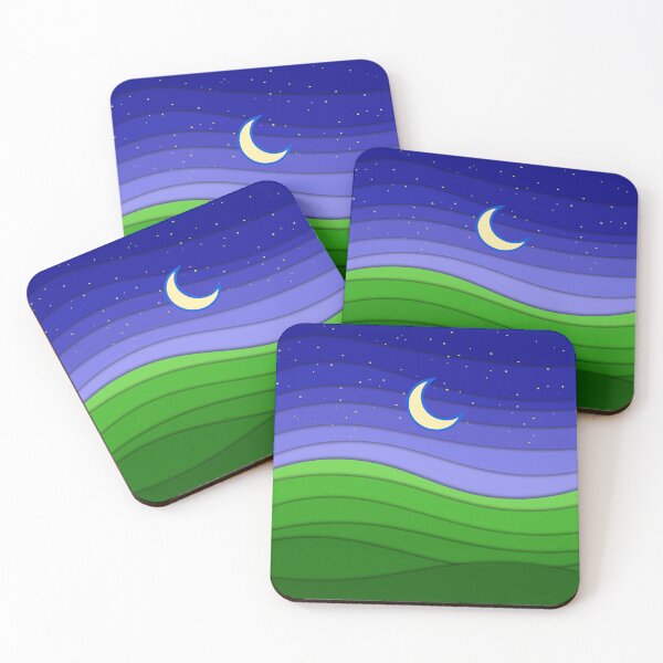 Item preview, Wavy Night Landscape with Crescent Moon – Dreamy Layered Art designed and sold by DeeLulu.