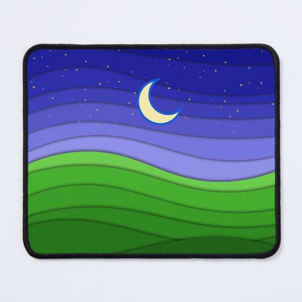 Item preview, Wavy Night Landscape with Crescent Moon – Dreamy Layered Art designed and sold by DeeLulu.