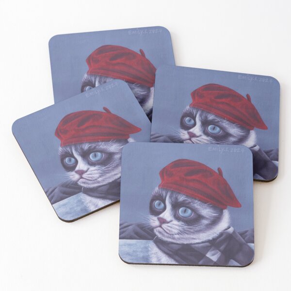 Item preview, A ragdoll cat wearing a red beret and a plaid shawl. designed and sold by EmilyDouArt.