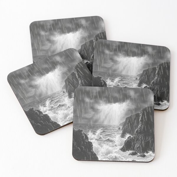 Item preview, Dramatic Black and White Stormy Sea Cliffs Poster designed and sold by EllDAV777.