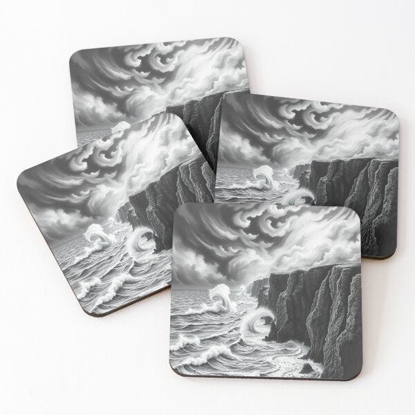Item preview, Black and White Stormy Ocean Cliffs Art Print designed and sold by EllDAV777.