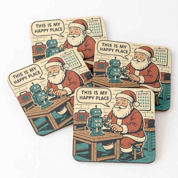 Item preview, Cozy Christmas Humor – Santa’s Happy Place Robot Fix – Gift for Dad • Retro Comics • Vintage Halftone designed and sold by JacobKAurumhead.