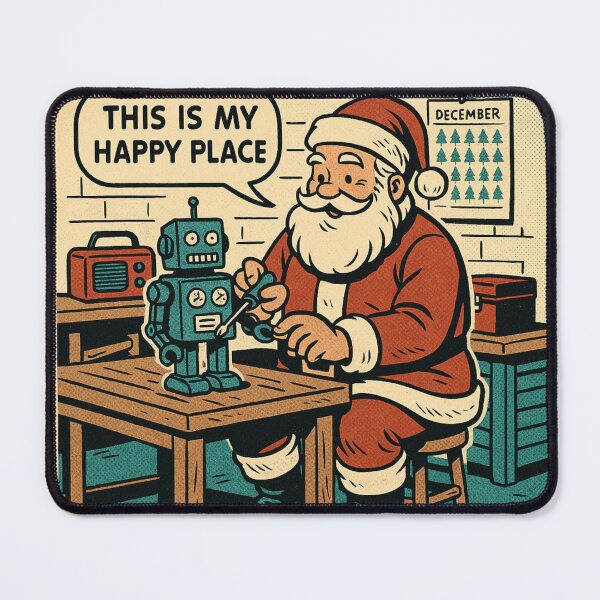 Item preview, Cozy Christmas Humor – Santa’s Happy Place Robot Fix – Gift for Dad • Retro Comics • Vintage Halftone designed and sold by JacobKAurumhead.