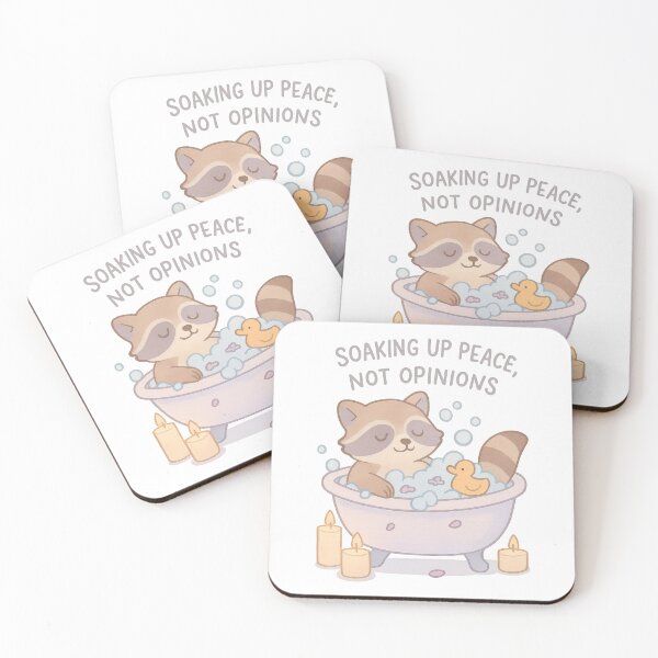 Item preview, Soaking Up Peace Not Opinions | Cute Raccoon Self-Care Bathtime Quote designed and sold by inkoutninja.