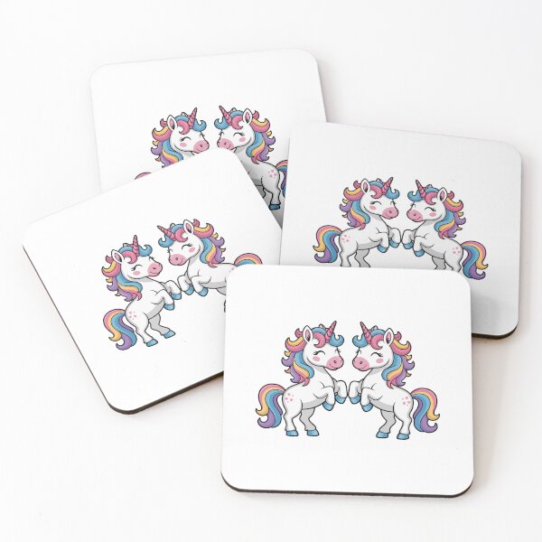 Item preview, Kawaii Unicorn Duo, Dancing Rainbow Twin Unicorns, Cute Mirrored Unicorn Buddies, Rainbow Mane Unicorn Pair designed and sold by GDbanners.