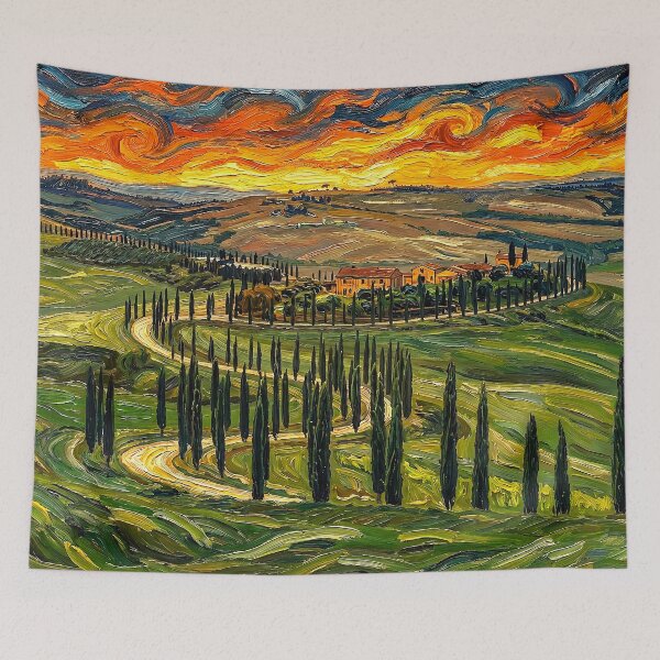 Item preview, Tuscan Cypress Road Sunset - Van Gogh Style designed and sold by Gravitylessarts.