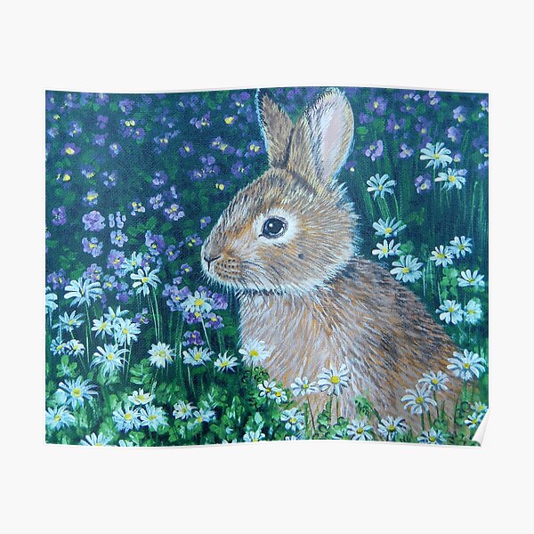 Bunny with Flowers Poster