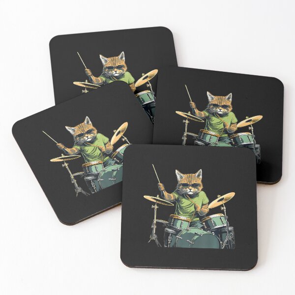 Item preview, Funny Rockstar Cat Drummer Playing Drums Wearing Sunglasses designed and sold by TashiaJerrie.