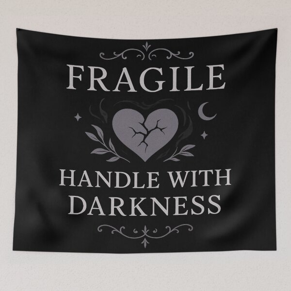 Item preview, Fragile Handle With Darkness – Gothic Cracked Heart Quote designed and sold by Mouraludia.