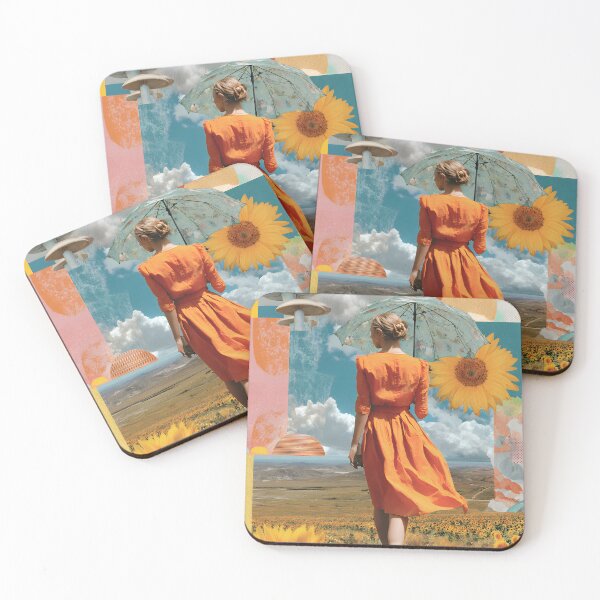 Item preview, Dreamlike collage of a girl in a field with sunflowers designed and sold by CoffeeinBloom.