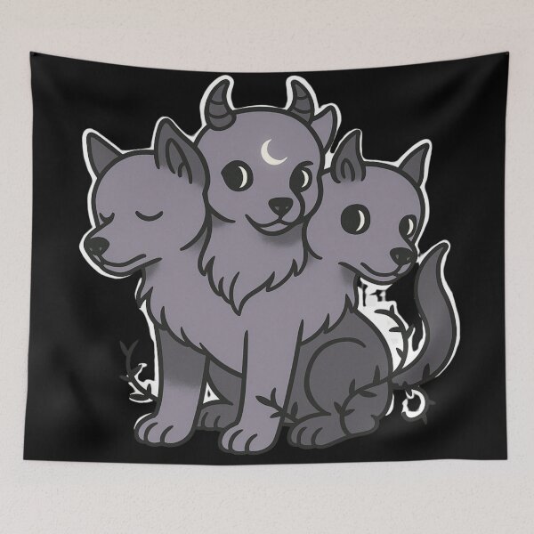 Item preview, Cute Cerberus Pup – Kawaii Three-Headed Dog with Moon and Horns designed and sold by Mouraludia.