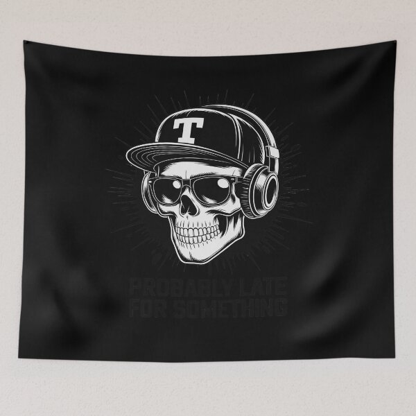 Item preview, Probably Late for Something Skull DJ -Funny Music Lover designed and sold by velltoons.