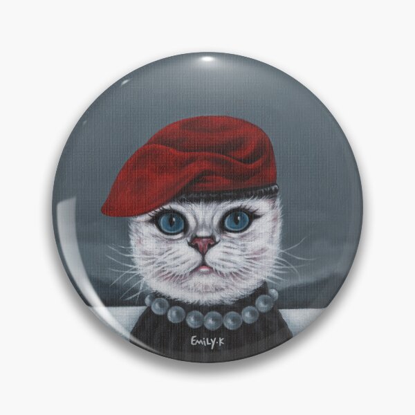 Item preview, A white cat wearing a red beret and a pearl necklace. designed and sold by EmilyDouArt.