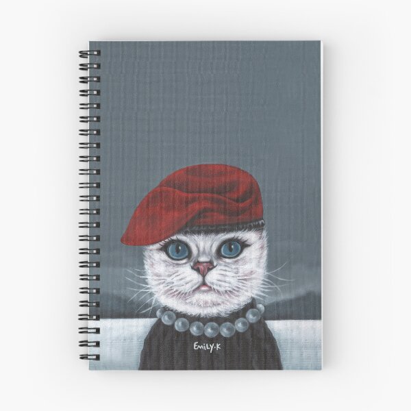 Item preview, A white cat wearing a red beret and a pearl necklace. designed and sold by EmilyDouArt.