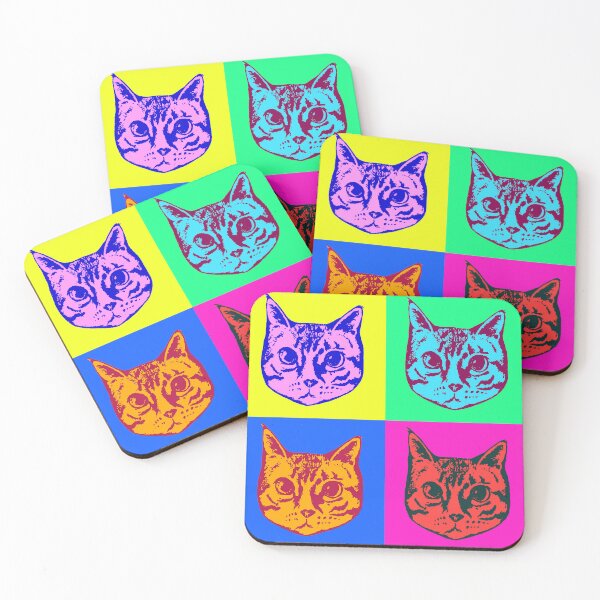 Item preview, Four brightly colored pop-style cat faces designed and sold by aigragos.