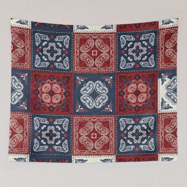 Item preview, Denim Paisley Patch Grid designed and sold by Kaleidoscope Print.