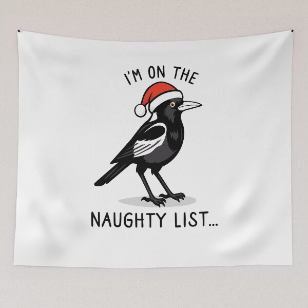 Item preview, Funny Australian Christmas naughty list swooping magpie - with quote "I'm on the naughty list" featuring an Aussie Magpie bird designed and sold by messy-nessie.