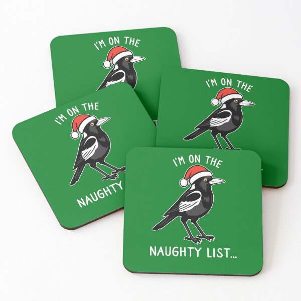 Item preview, Funny Australian Christmas naughty list swooping magpie - with quote "I'm on the naughty list" featuring an Aussie Magpie bird - on dark colors designed and sold by messy-nessie.