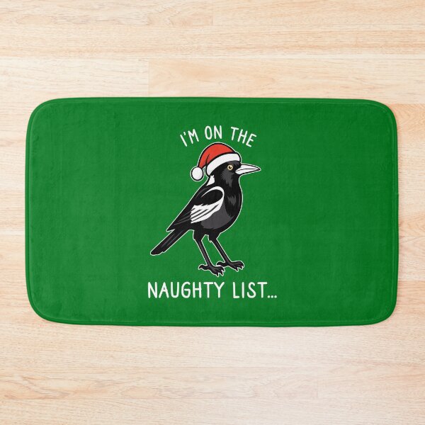 Item preview, Funny Australian Christmas naughty list swooping magpie - with quote "I'm on the naughty list" featuring an Aussie Magpie bird - on dark colors designed and sold by messy-nessie.