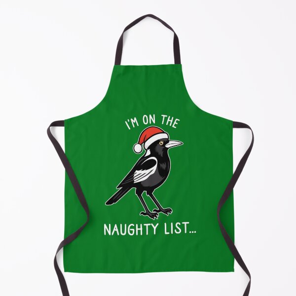 Item preview, Funny Australian Christmas naughty list swooping magpie - with quote "I'm on the naughty list" featuring an Aussie Magpie bird - on dark colors designed and sold by messy-nessie.