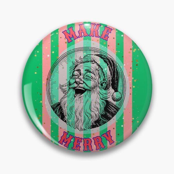 Item preview, Make Merry - Vintage laughing Santa pop art kitsch glitter stripes designed and sold by Little Paper Palace.