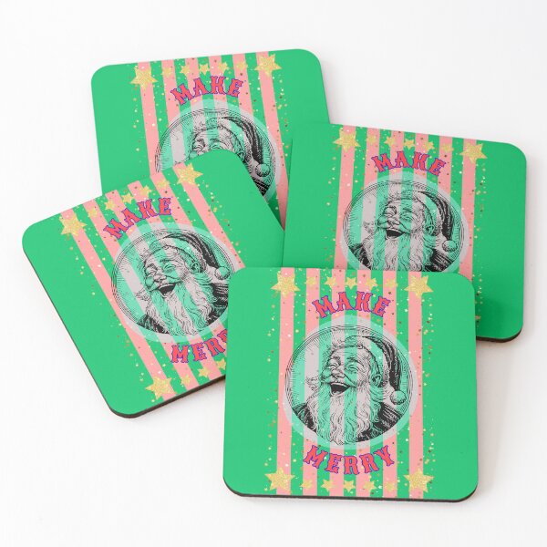 Item preview, Make Merry - Vintage laughing Santa pop art kitsch glitter stripes designed and sold by Little Paper Palace.