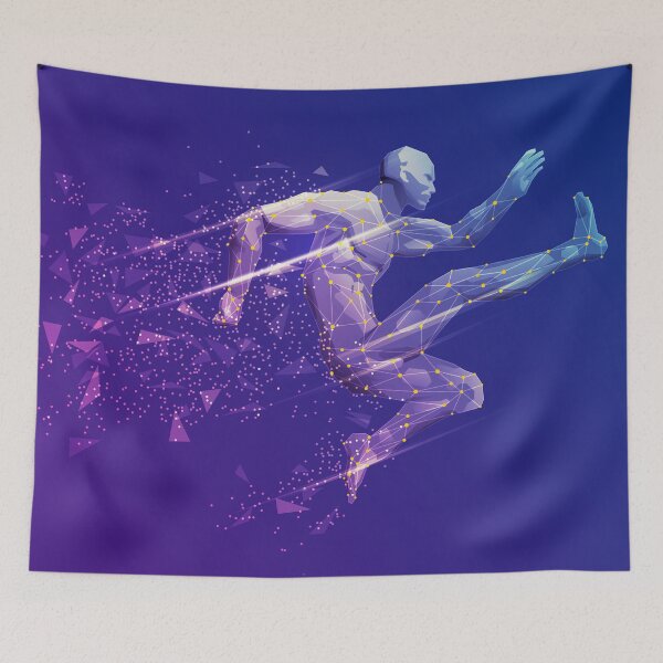 Item preview, sport science, polygon male athlete jumping with lighting effect designed and sold by NiamLab.