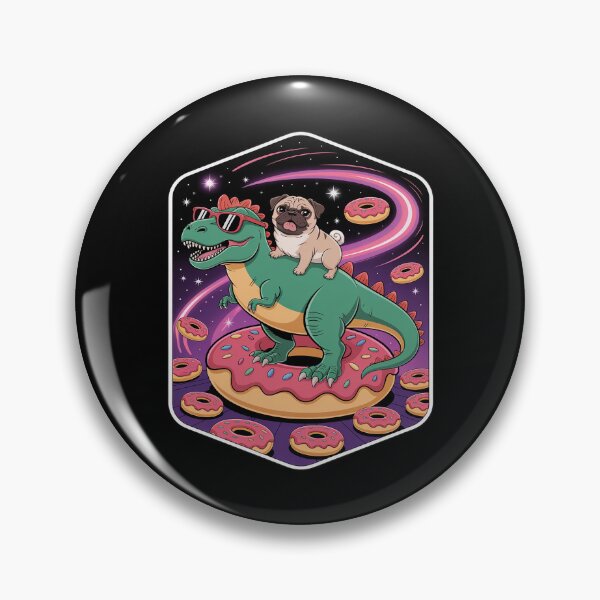 Item preview, Pug Riding Dino With Glasses in Space on a Donut Funny designed and sold by JaskconLIfe23.